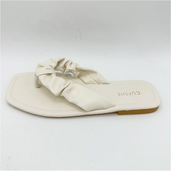 Y2K Cream Ruched Flip Flop Flat Slip-On Sandals New US 8 EUR 38 - Picture 4 of 12